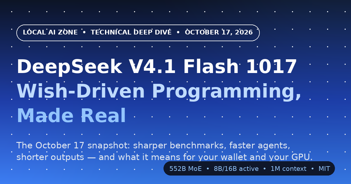 DeepSeek V4.1 Flash 1017 hero graphic: wish-driven programming made real